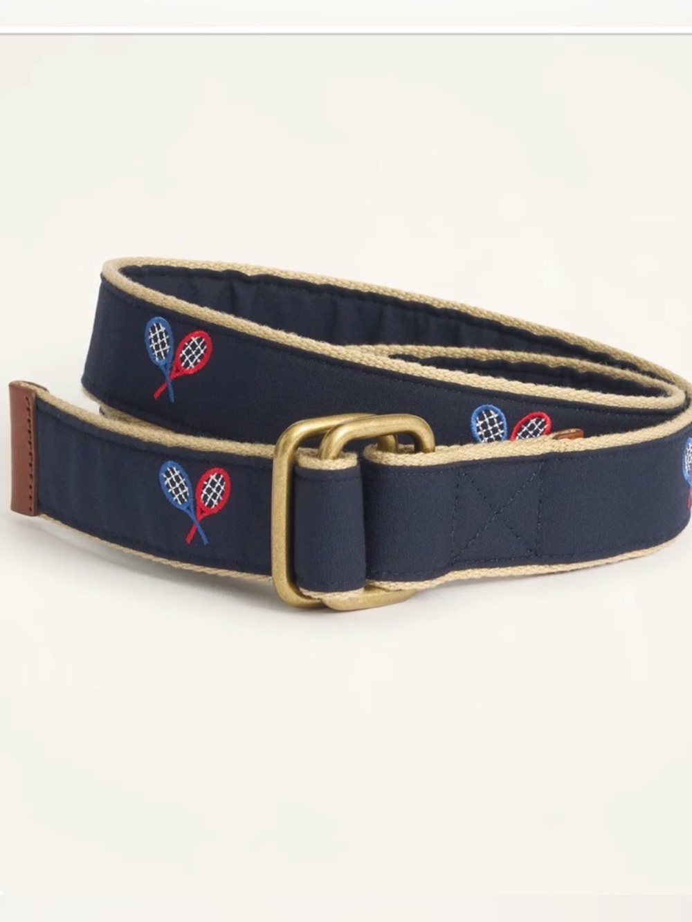 Brooks Brothers Tennis Embroidered Belt Navy Tan Preppy Pickle Ball Unisex